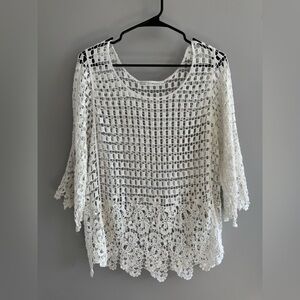 Ivy & Lace White Lace crochet Boho Top swimsuit coverup one size